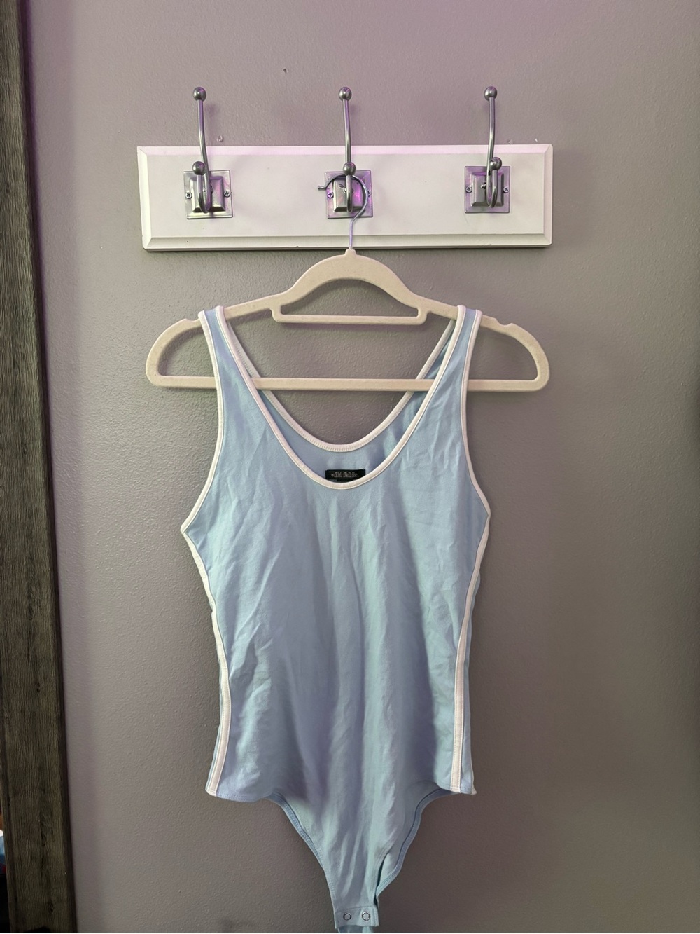 Wild Fable Pale Blue Tank Bodysuit with White Trim